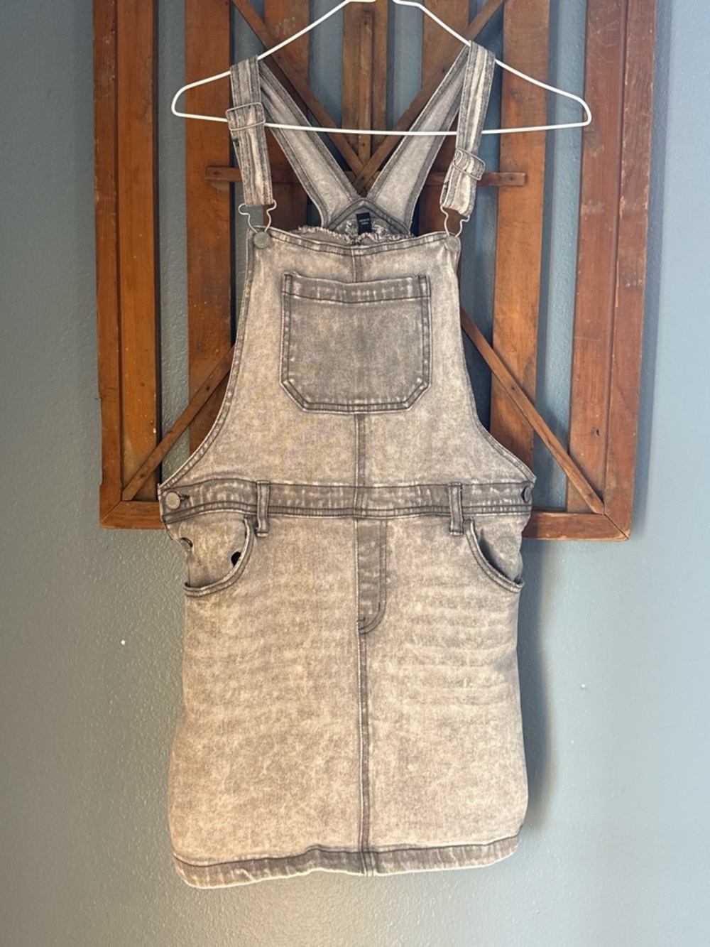 Ina Acid Wash Denim Overall Dress - Grey